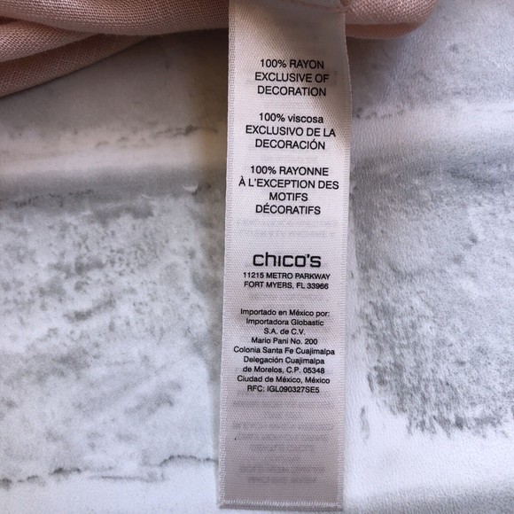 Chicos Size 1 (US 8)  Blush Pink V-Neck Button Front Blouse 3/4 Ruffled Sleeves - Picture 13 of 13